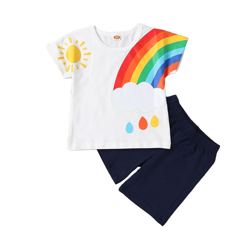 2 Pieces Set Baby Kid Boys Rainbow Print T-Shirts And Solid Color Shorts Wholesale 220610512