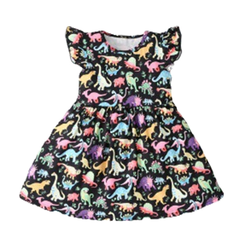 Baby Kid Girls Letters Dinosaur Animals Cartoon Print Dresses Wholesale 22061065