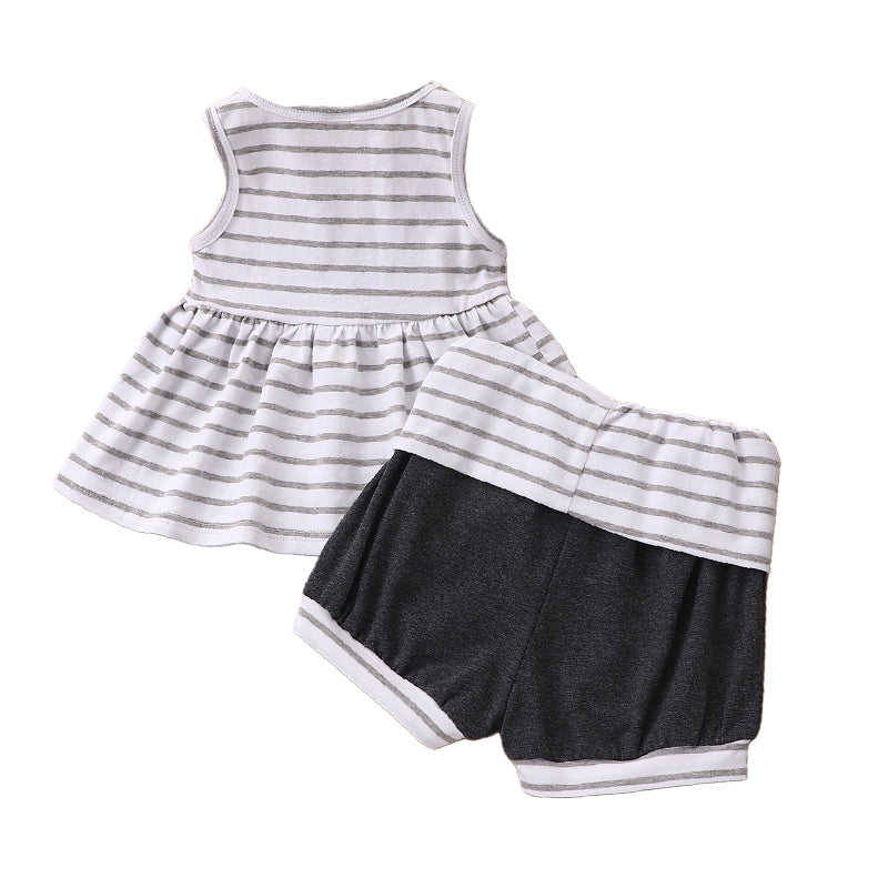 2 Pieces Set Baby Kid Girls Striped Print Dresses And Shorts Wholesale 22061091