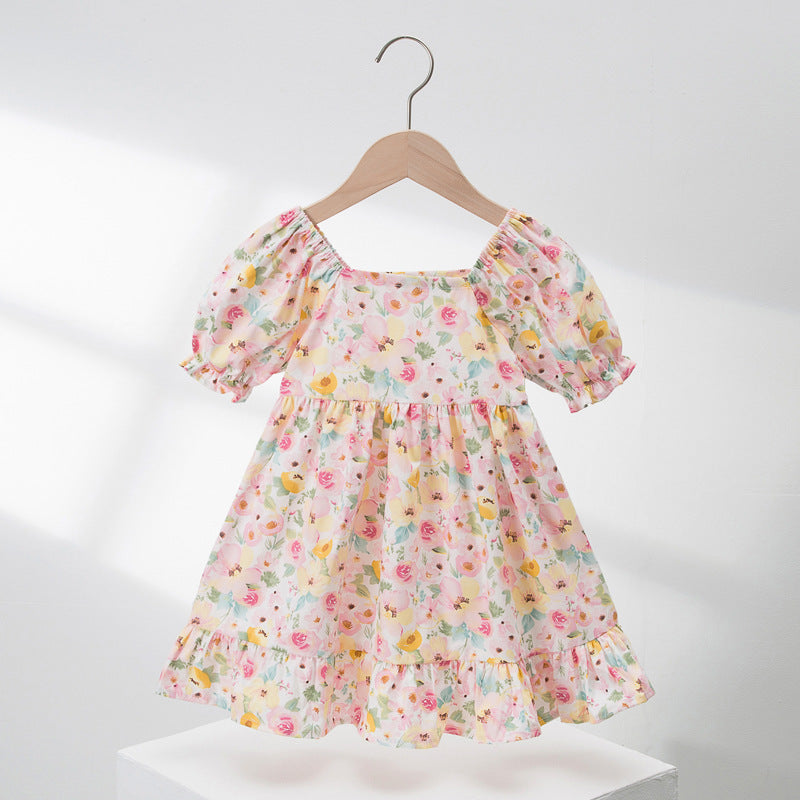 Baby Kid Girls Flower Print Dresses Wholesale 220606256