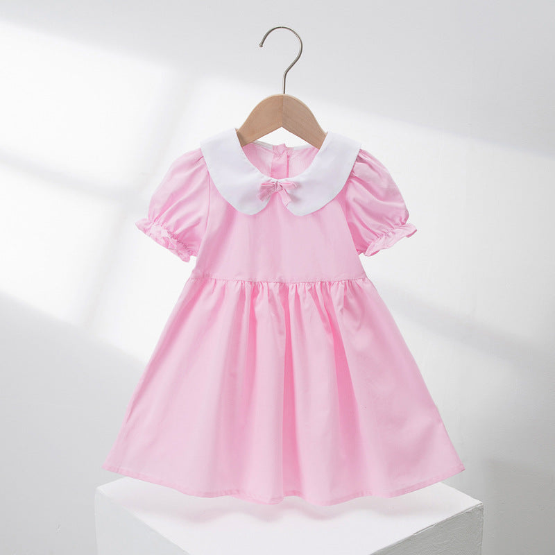 Baby Kid Girls Color-blocking Bow Dresses Wholesale 220606262