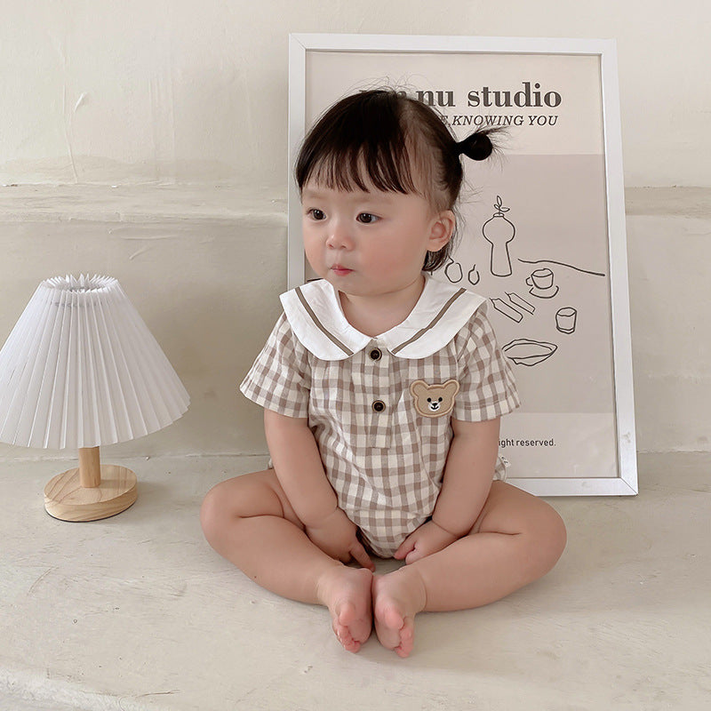 Baby Unisex Checked Cartoon Rompers Wholesale 220531282