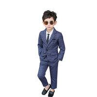 Load image into Gallery viewer, 4 Pieces Set Baby Kid Boys Dressy Birthday Party Solid Color Shirts And Checked Jackets Outwears And Pants And Bow Others accessories Wholesale 22061316
