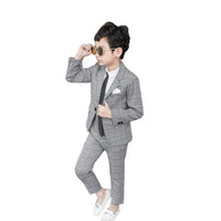 Load image into Gallery viewer, 4 Pieces Set Baby Kid Boys Dressy Birthday Party Solid Color Shirts And Checked Jackets Outwears And Pants And Bow Others accessories Wholesale 22061316
