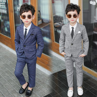Load image into Gallery viewer, 4 Pieces Set Baby Kid Boys Dressy Birthday Party Solid Color Shirts And Checked Jackets Outwears And Pants And Bow Others accessories Wholesale 22061316
