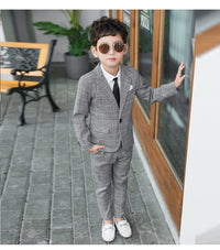 Load image into Gallery viewer, 4 Pieces Set Baby Kid Boys Dressy Birthday Party Solid Color Shirts And Checked Jackets Outwears And Pants And Bow Others accessories Wholesale 22061316
