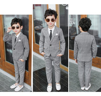 Load image into Gallery viewer, 4 Pieces Set Baby Kid Boys Dressy Birthday Party Solid Color Shirts And Checked Jackets Outwears And Pants And Bow Others accessories Wholesale 22061316
