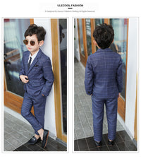 Load image into Gallery viewer, 4 Pieces Set Baby Kid Boys Dressy Birthday Party Solid Color Shirts And Checked Jackets Outwears And Pants And Bow Others accessories Wholesale 22061316
