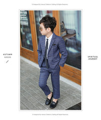 Load image into Gallery viewer, 4 Pieces Set Baby Kid Boys Dressy Birthday Party Solid Color Shirts And Checked Jackets Outwears And Pants And Bow Others accessories Wholesale 22061316
