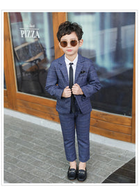 Load image into Gallery viewer, 4 Pieces Set Baby Kid Boys Dressy Birthday Party Solid Color Shirts And Checked Jackets Outwears And Pants And Bow Others accessories Wholesale 22061316
