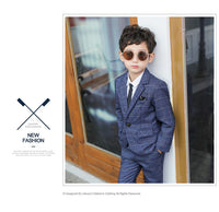 Load image into Gallery viewer, 4 Pieces Set Baby Kid Boys Dressy Birthday Party Solid Color Shirts And Checked Jackets Outwears And Pants And Bow Others accessories Wholesale 22061316

