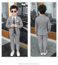Load image into Gallery viewer, 4 Pieces Set Baby Kid Boys Dressy Birthday Party Solid Color Shirts And Checked Jackets Outwears And Pants And Bow Others accessories Wholesale 22061316
