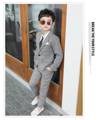 Load image into Gallery viewer, 4 Pieces Set Baby Kid Boys Dressy Birthday Party Solid Color Shirts And Checked Jackets Outwears And Pants And Bow Others accessories Wholesale 22061316
