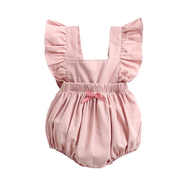 Baby Kid Girls Solid Color Bow Rompers Wholesale 22061325