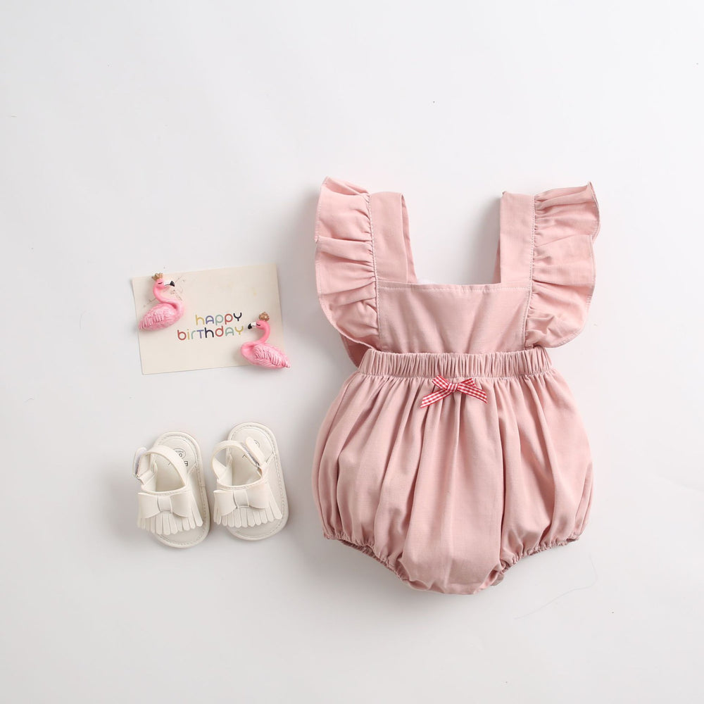 Baby Kid Girls Solid Color Bow Rompers Wholesale 22061325
