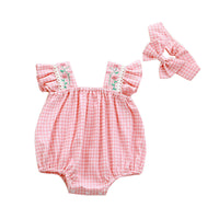 Load image into Gallery viewer, Baby Girls Flower Checked Embroidered Rompers Wholesale 220613314
