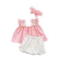 Load image into Gallery viewer, Baby Girls Flower Checked Embroidered Rompers Wholesale 220613314
