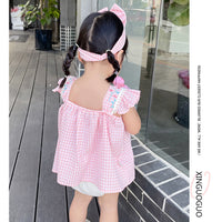 Load image into Gallery viewer, Baby Girls Flower Checked Embroidered Rompers Wholesale 220613314
