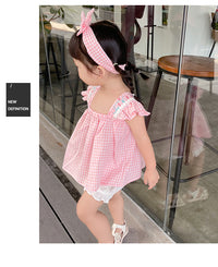 Load image into Gallery viewer, Baby Girls Flower Checked Embroidered Rompers Wholesale 220613314
