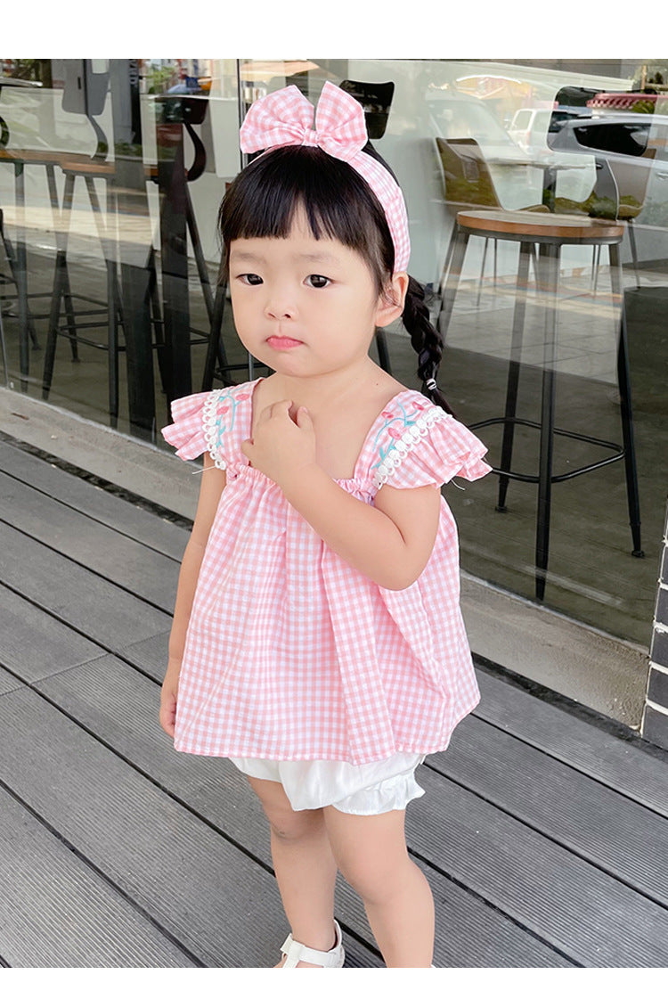 Baby Girls Flower Checked Embroidered Rompers Wholesale 220613314