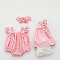 Load image into Gallery viewer, Baby Girls Flower Checked Embroidered Rompers Wholesale 220613314
