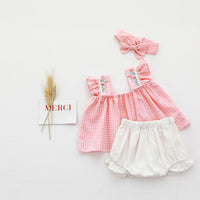 Load image into Gallery viewer, Baby Girls Flower Checked Embroidered Rompers Wholesale 220613314
