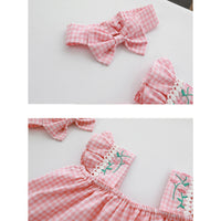 Load image into Gallery viewer, Baby Girls Flower Checked Embroidered Rompers Wholesale 220613314
