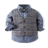 Load image into Gallery viewer, 3 Pieces Set Baby Kid Boys Birthday Party Solid Color Bow Shirts Checked Vests Waistcoats And Pants Wholesale 220613315
