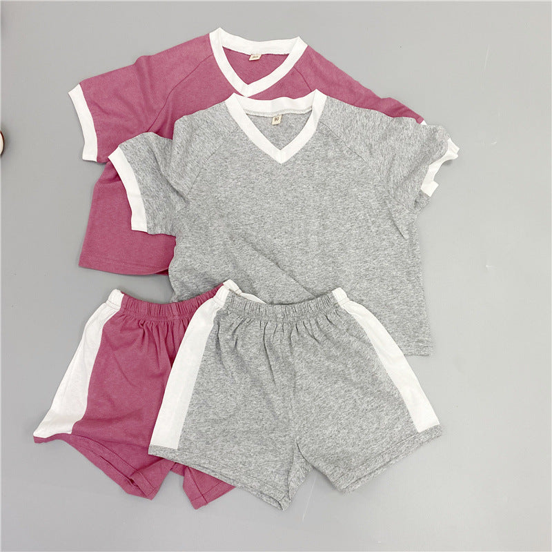 2 Pieces Set Baby Kid Unisex Color-blocking T-Shirts And Shorts Wholesale 220613345