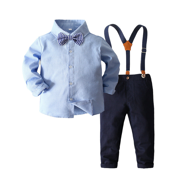 2 Pieces Set Baby Kid Boys Dressy Bow Shirts And Solid Color Jumpsuits Wholesale 220613374