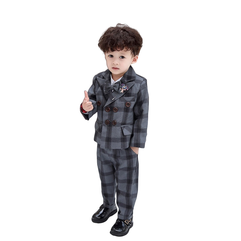 3 Pieces Set Baby Kid Boys Solid Color Checked Blazers Vests&Waistcoats And Trousers Wholesale 220613388