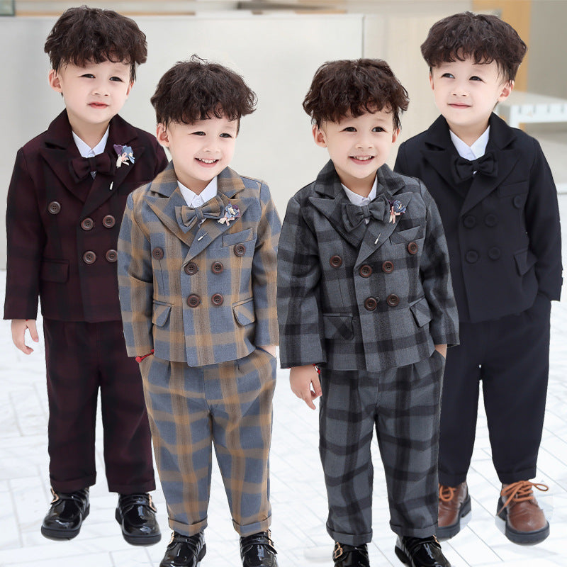 3 Pieces Set Baby Kid Boys Solid Color Checked Blazers Vests&Waistcoats And Trousers Wholesale 220613388