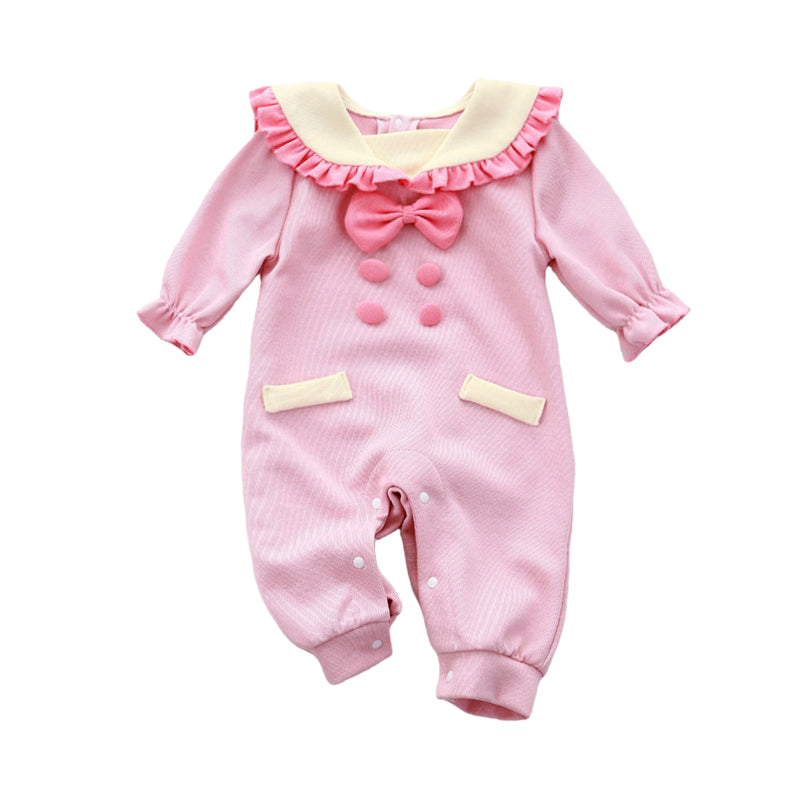 Baby Girls Color-blocking Bow Rompers Jumpsuits Wholesale 220613390