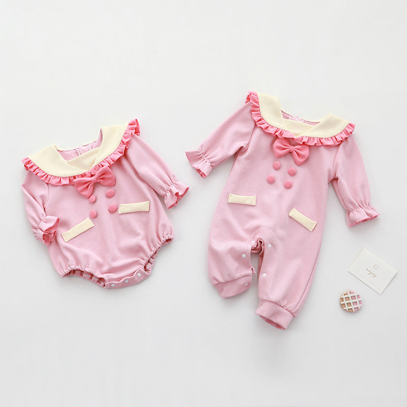 Baby Girls Color-blocking Bow Rompers Jumpsuits Wholesale 220613390