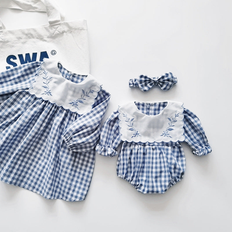 Baby Kid Girls Flower Checked Bow Embroidered Rompers Dresses Wholesale 220613398