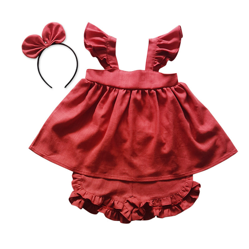 2 Pieces Set Baby Kid Girls Solid Color Tops And Shorts Wholesale 220613402
