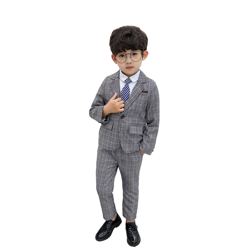 3 Pieces Set Baby Kid Boys Checked Print Blazers Trousers And Vests&Waistcoats Wholesale 22061341