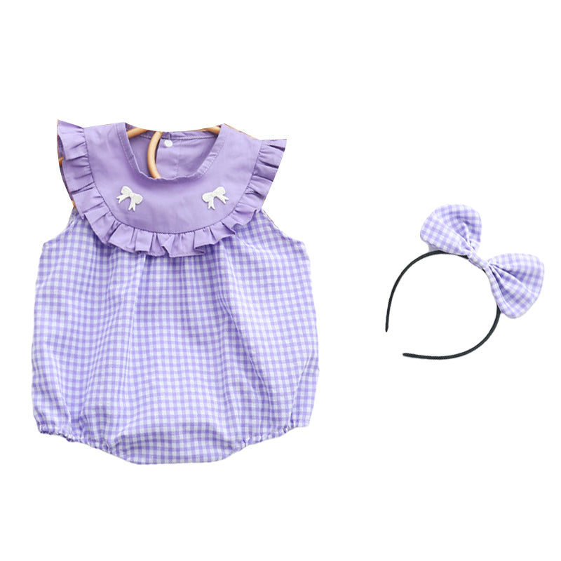 Baby Kid Girls Checked Bow Rompers Dresses Wholesale 220613427