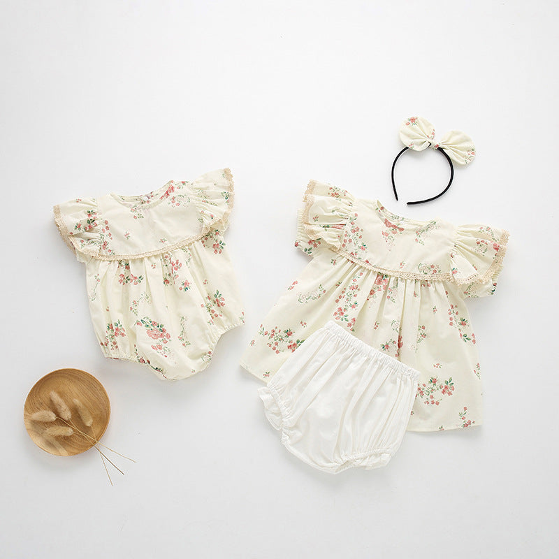 Baby Kid Girls Flower Print Rompers Dresses Wholesale 220613430