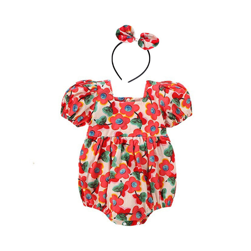 Baby Kid Girls Flower Print Rompers Dresses Wholesale 220613442