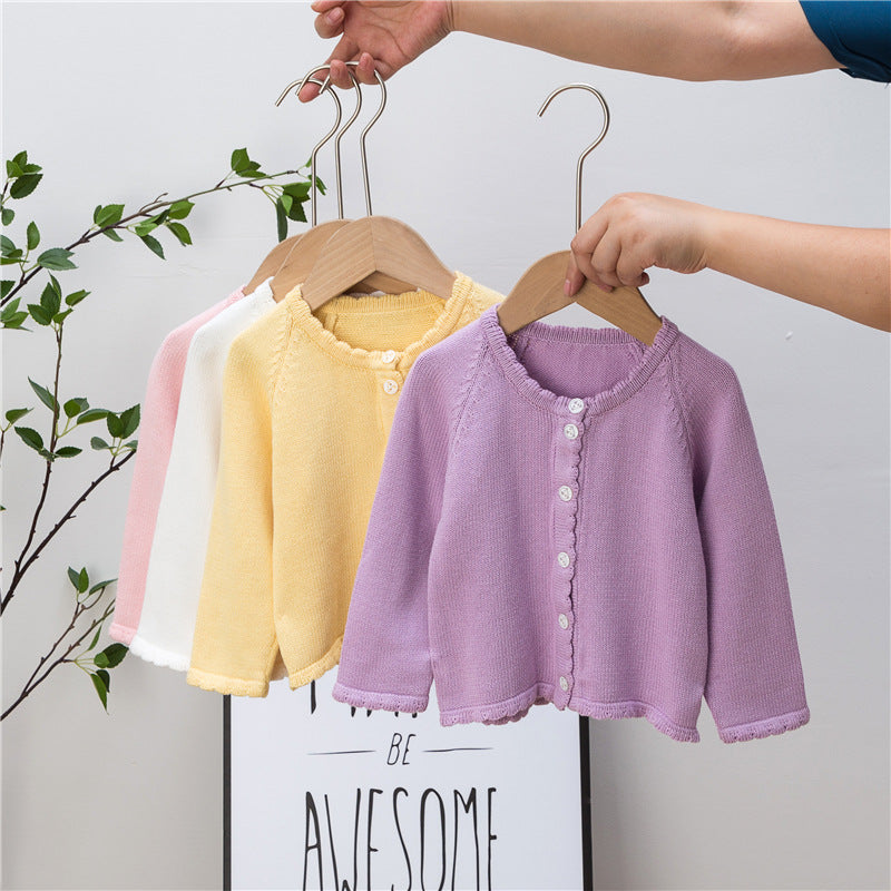 Baby Kid Girls Solid Color Crochet Cardigan Wholesale 22061347
