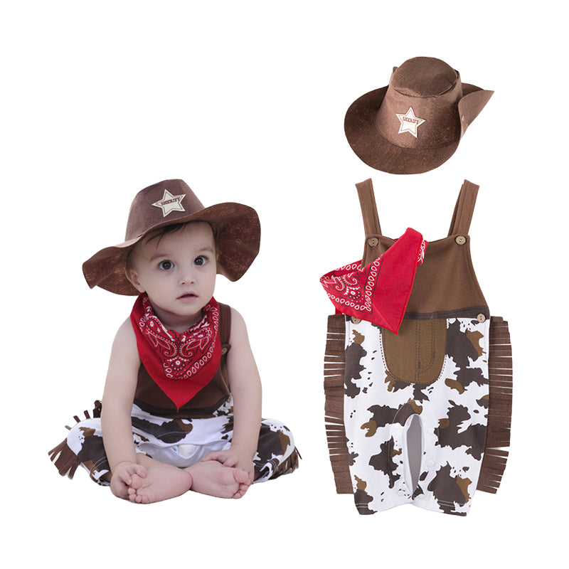 Baby Kid Boys Cartoon Cow Print Jumpsuits Hats Wholesale 22061608