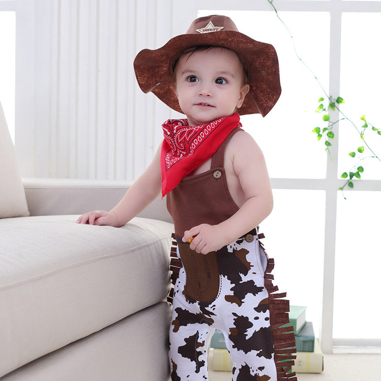 Baby Kid Boys Cartoon Cow Print Jumpsuits Hats Wholesale 22061608