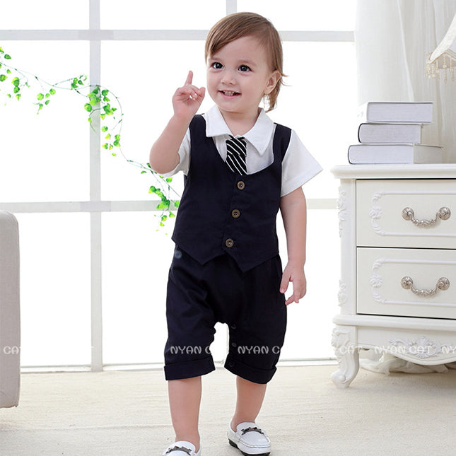 Baby Boys Solid Color Bow Dressy Rompers And Hats Wholesale 22061609