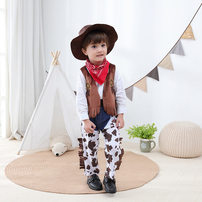 5 Pieces Set Baby Kid Boys Solid Color Shirts And Vests Waistcoats And Print Pants And Scarves And Hats Wholesale 220616101