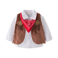 Load image into Gallery viewer, 5 Pieces Set Baby Kid Boys Solid Color Shirts And Vests Waistcoats And Print Pants And Scarves And Hats Wholesale 220616101
