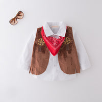 Load image into Gallery viewer, 5 Pieces Set Baby Kid Boys Solid Color Shirts And Vests Waistcoats And Print Pants And Scarves And Hats Wholesale 220616101
