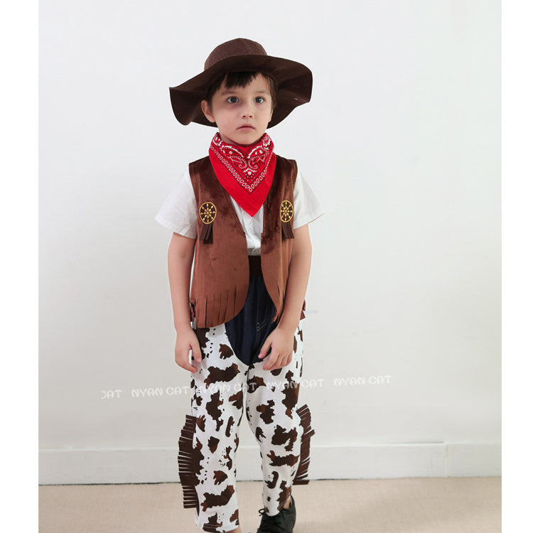 3 Pieces Set Baby Kid Boys Embroidered Vests Waistcoats Color-blocking Cow Pants And Solid Color Hats Wholesale 220616105