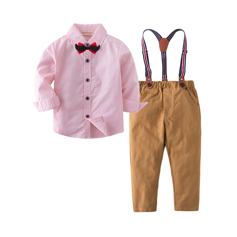 2 Pieces Set Baby Kid Boys Birthday Party Checked Star Bow Shirts And Solid Color Jumpsuits Wholesale 220616110