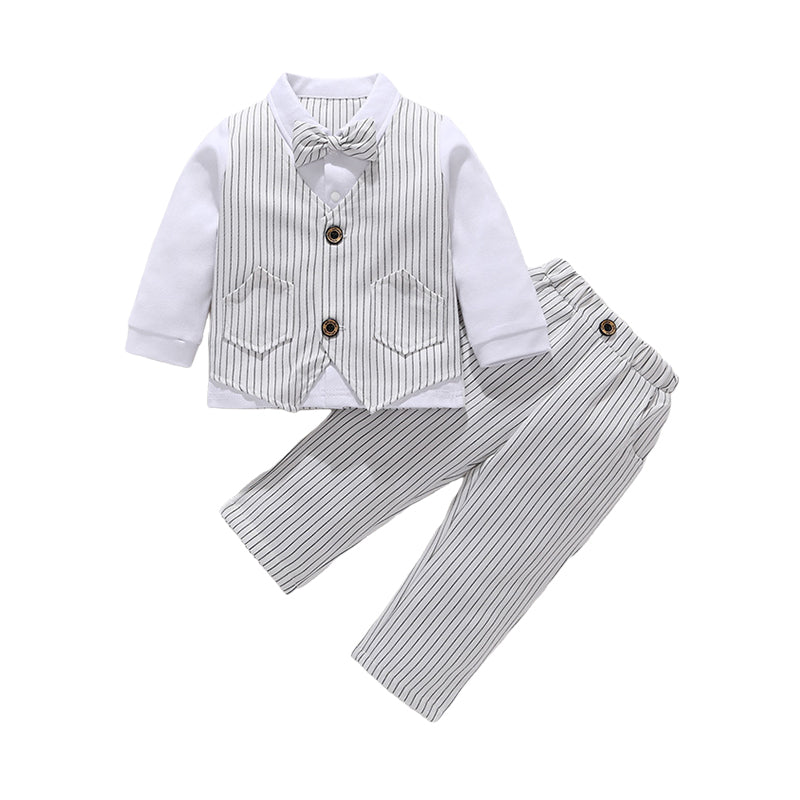 3 Pieces Set Baby Kid Boys Birthday Party Solid Color Bow Shirts Striped Vests Waistcoats And Pants Wholesale 220616115